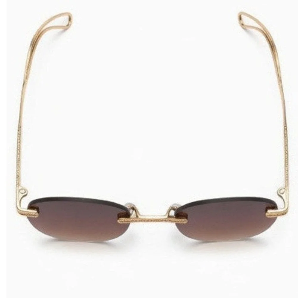 Fashion Mens Rimless Round Gold Sunglasses Brown Lens UV400 Sun Protection Gafas